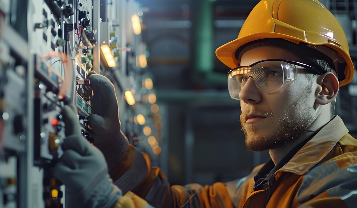 ingeniero electrico hace inspección de tablero electrico